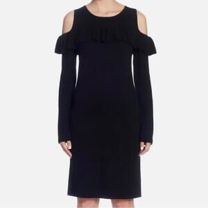 NWT Catherine Malandrino Sweater Midi Dress Black Cold shoulder thick knit XL